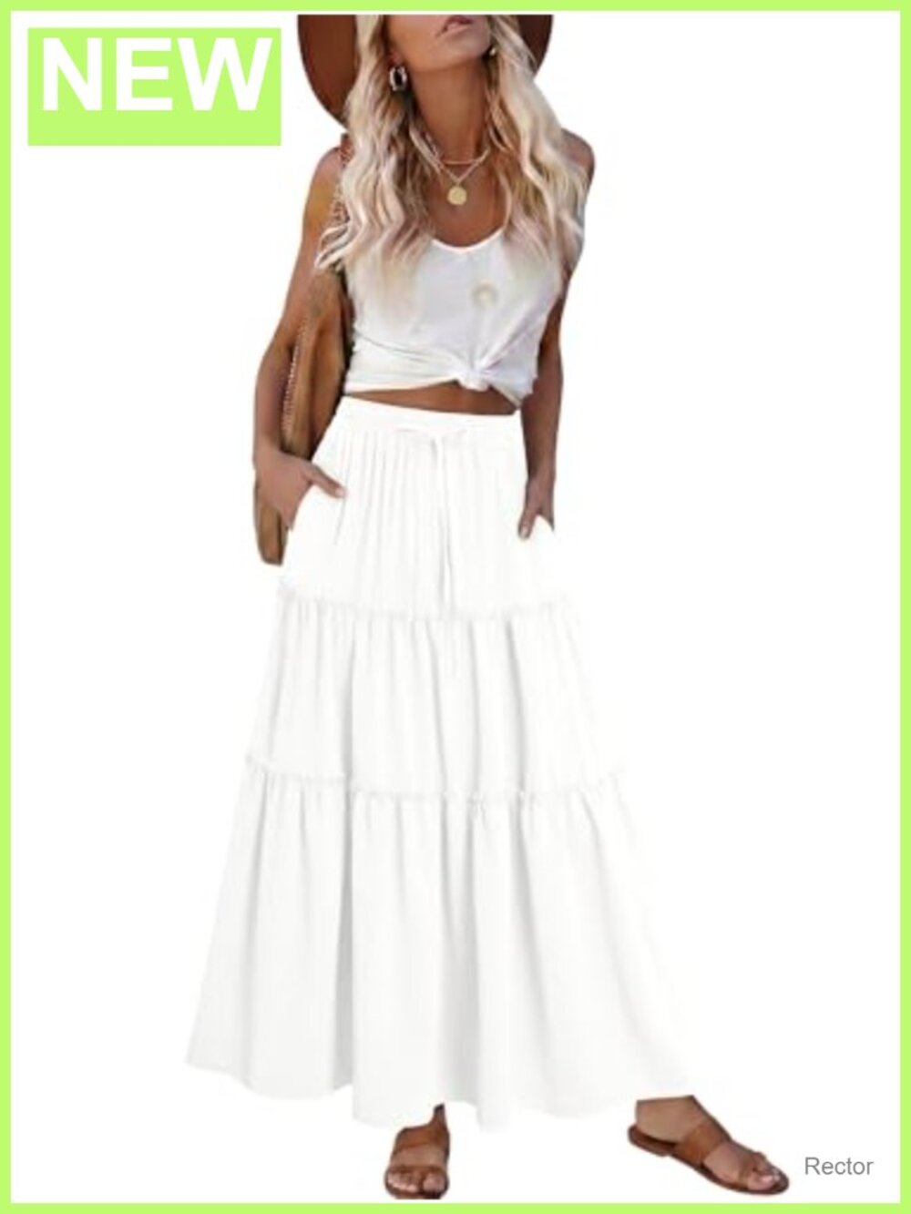 Polyester Spandex A-Line Maxi Skirt High Waist Ruffle Hem Boho Flowy